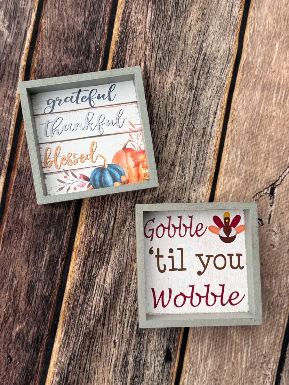 Fall Wooden Wall Signs - Grateful Thankful Blessed & Gobble 'til You Wobble